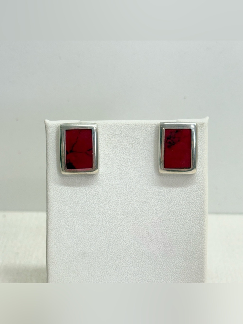 Sterling silver red jasper rectangular post back earrings